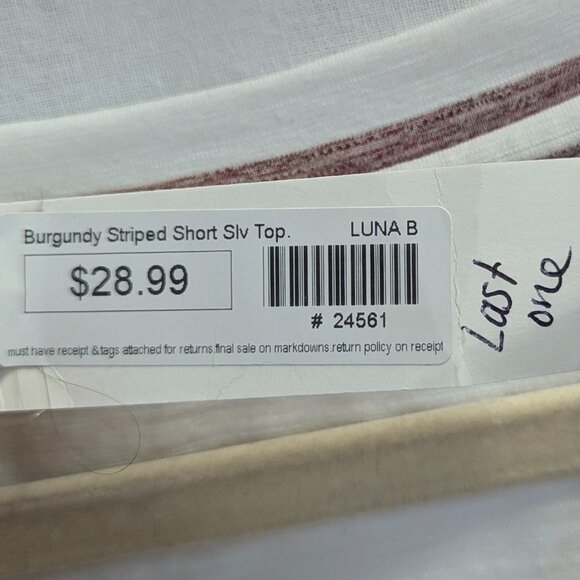 NWT Mod Ref Size Small Burgundy and White Striped Tee *Issue - Picture 4 of 14